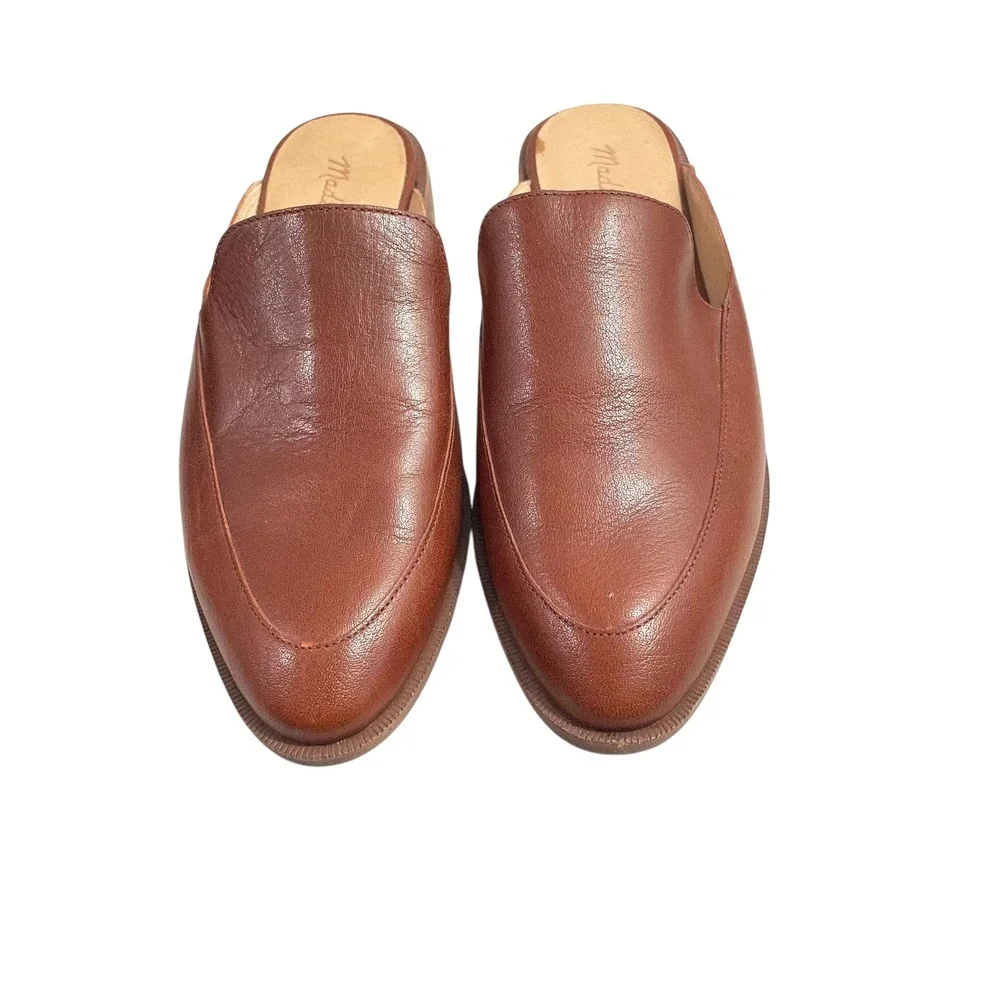 Madewell The Frances slide on leather‎ Loafer Mule Size 8 cognac brown